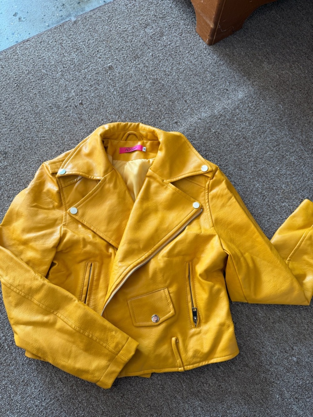 Women's Yellow Faux Leather Moto Jacket